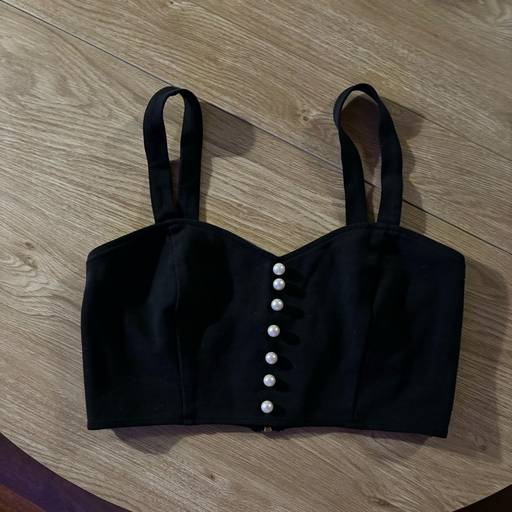 Forever 21 Black Crop Top with Pearl Buttons